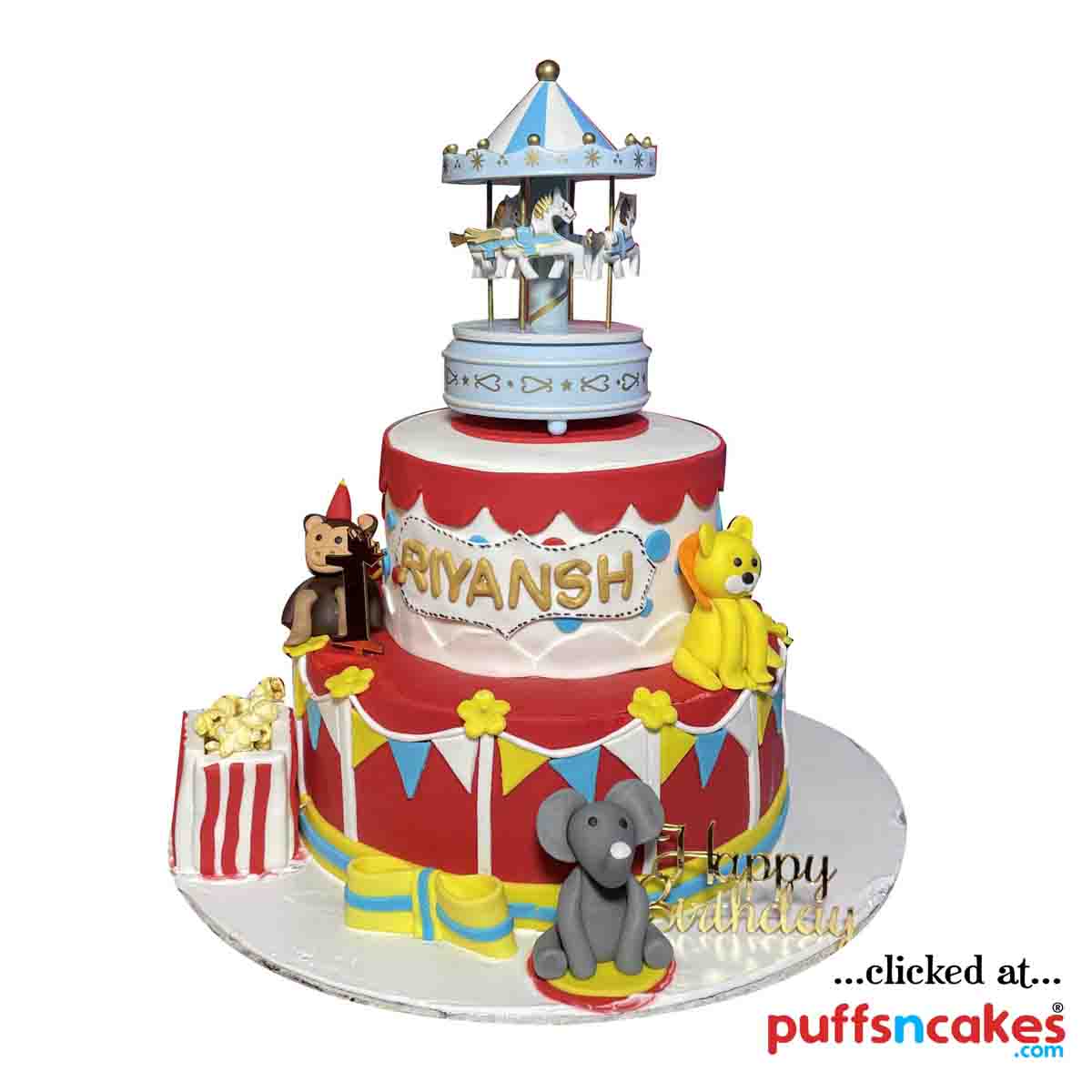 (1673) Carnival Carousel Theme Fondant Cake